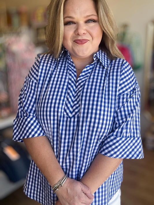 Cottage Check Curvy Blue Gingham Top