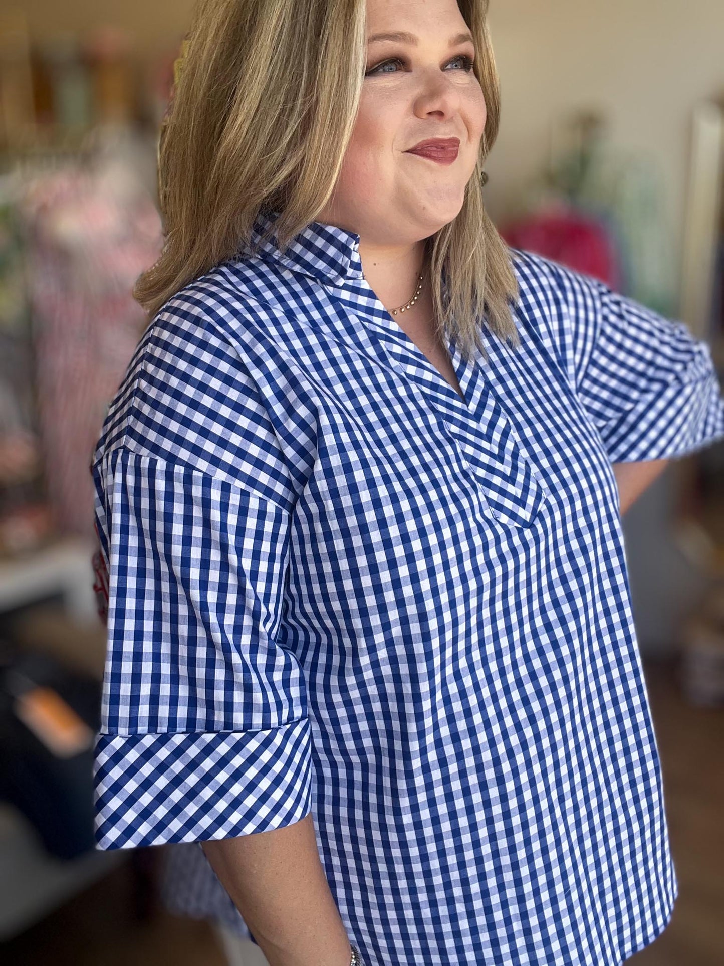 Cottage Check Curvy Blue Gingham Top