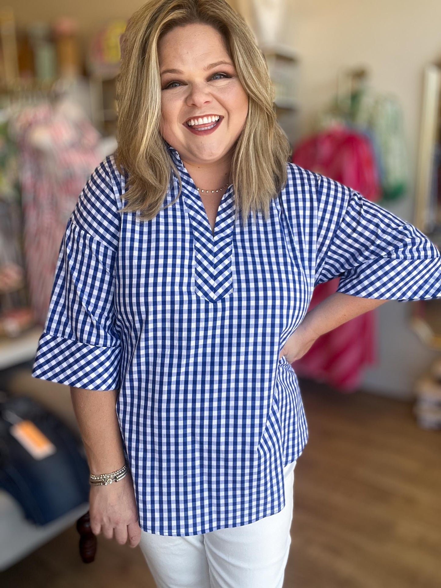 Cottage Check Curvy Blue Gingham Top
