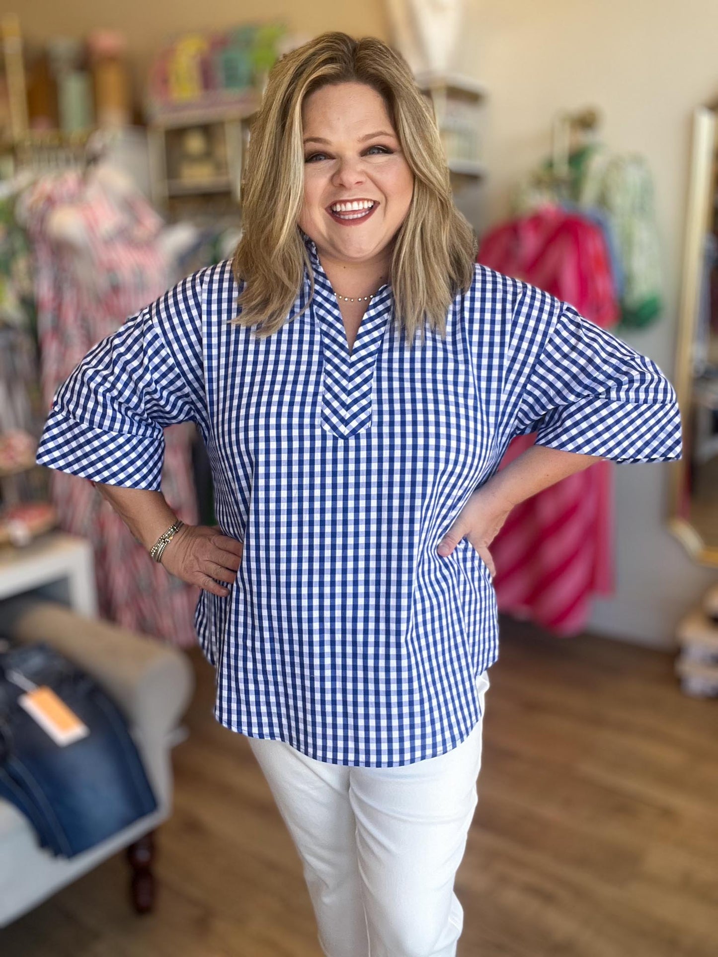Cottage Check Curvy Blue Gingham Top