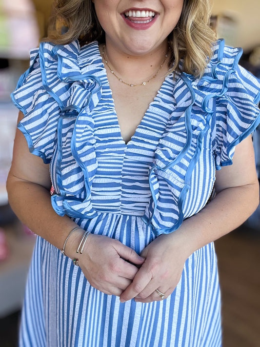RESTOCKED! Cotton Candy Curvy Stripe Flutter Midi Dress