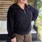 Curvy Black Ribbed Knit Half Zip Top