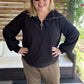 Curvy Black Ribbed Knit Half Zip Top