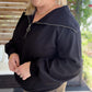 Curvy Black Ribbed Knit Half Zip Top