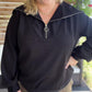 Curvy Black Ribbed Knit Half Zip Top