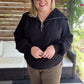 Curvy Black Ribbed Knit Half Zip Top