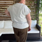 Curvy Rib Knit Round Neck Tee in Light Gray