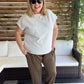 Curvy Rib Knit Round Neck Tee in Light Gray