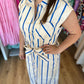 “Anchors Away” Natural Blue Stripe Belted Midi Dress