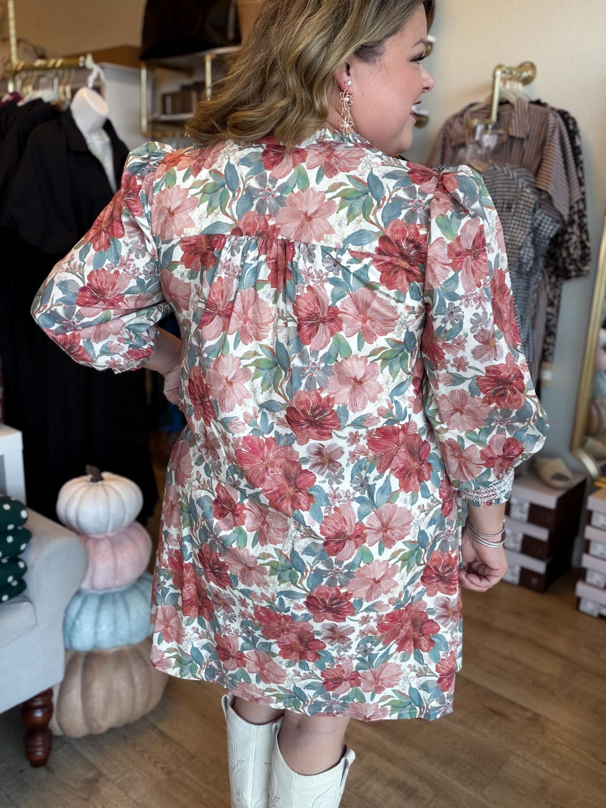 Daisy Daydream Curvy Rust Mix Floral Mini Dress