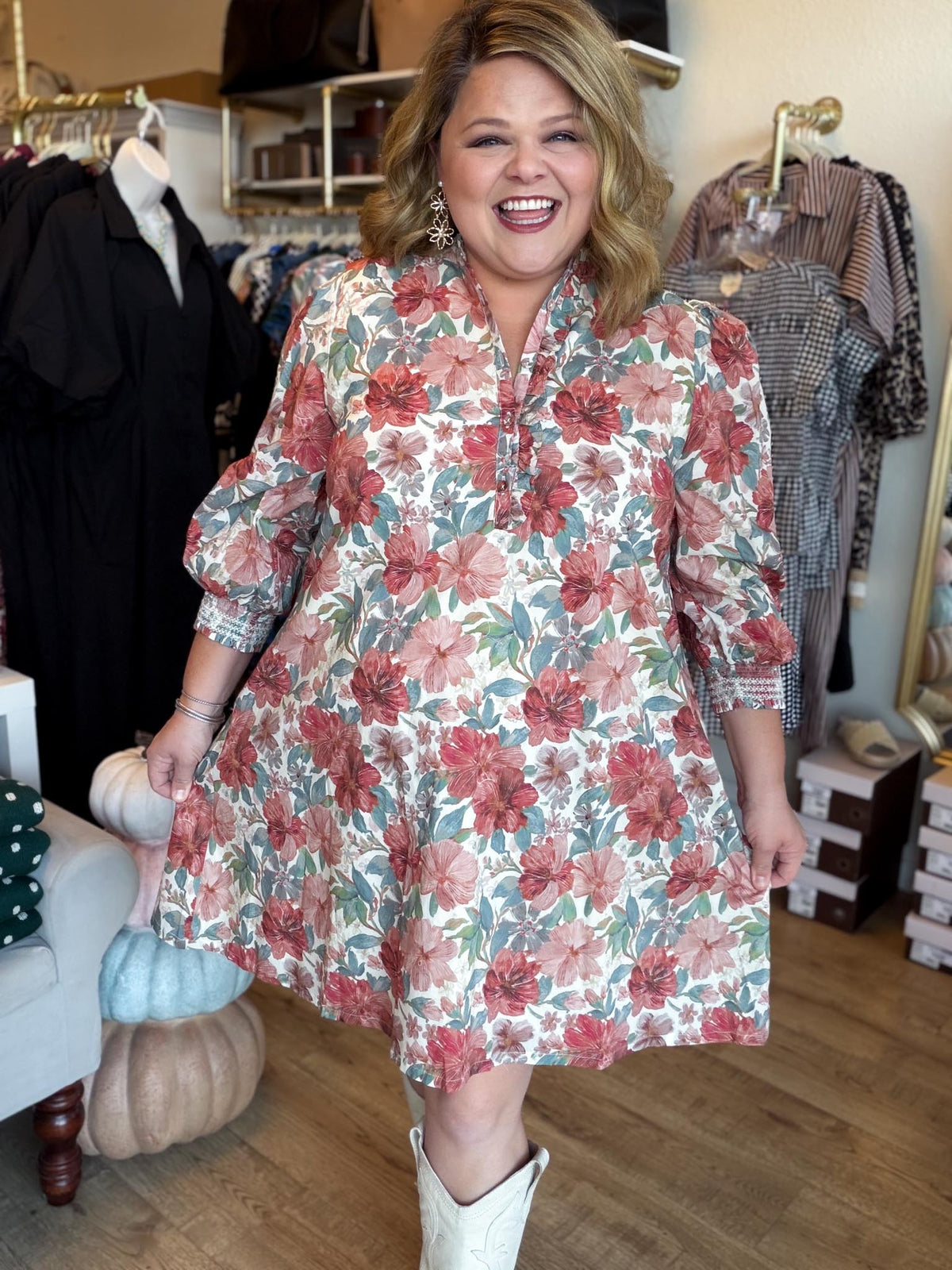 Daisy Daydream Curvy Rust Mix Floral Mini Dress