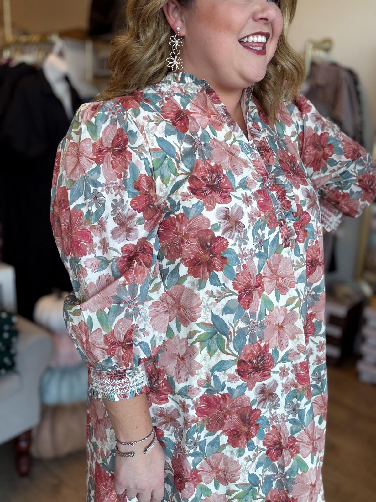 Daisy Daydream Curvy Rust Mix Floral Mini Dress