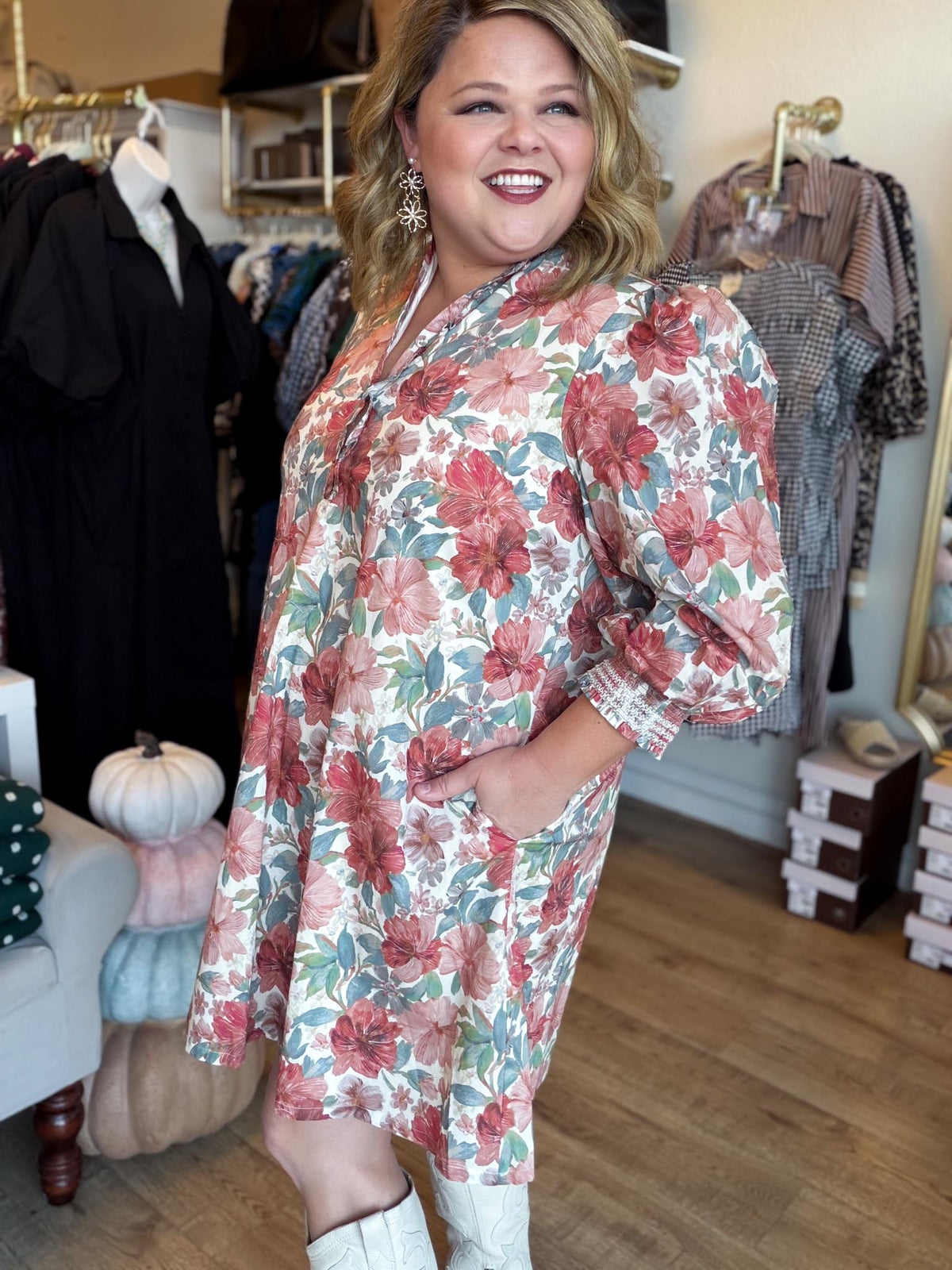 Daisy Daydream Curvy Rust Mix Floral Mini Dress