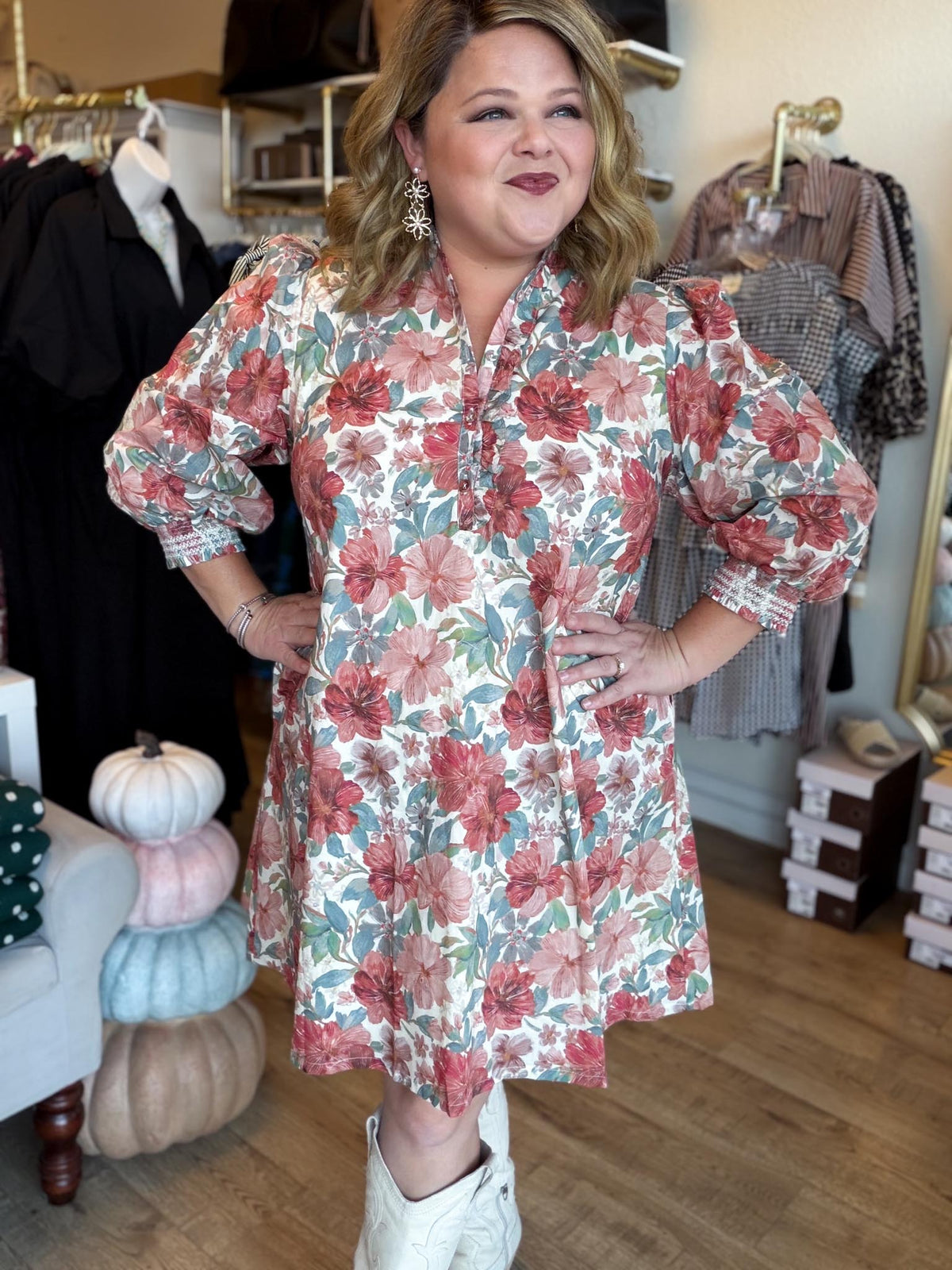 Daisy Daydream Curvy Rust Mix Floral Mini Dress