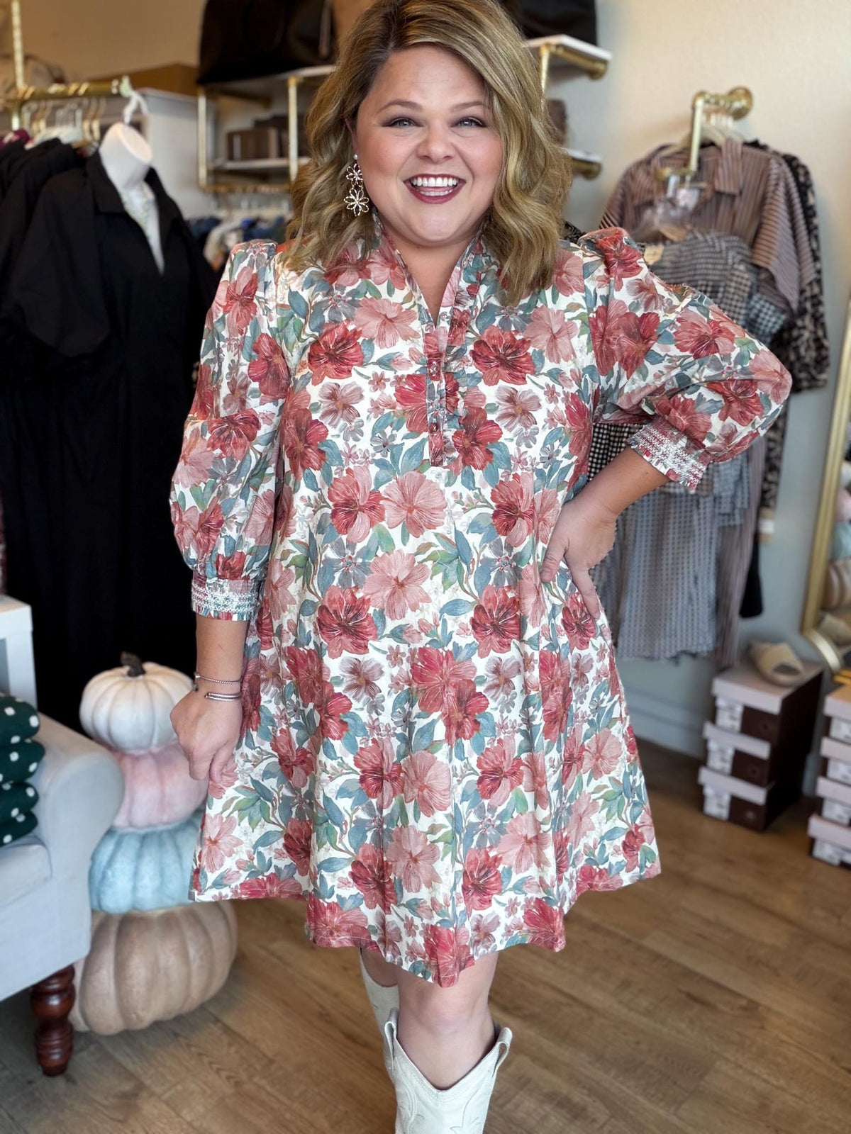 Daisy Daydream Curvy Rust Mix Floral Mini Dress