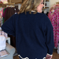 Midnight in Milan Curvy Navy Scalloped Sweater