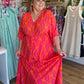 "Meet Me in Mexico" Pink and Orange Leaf Print Maxi Dress