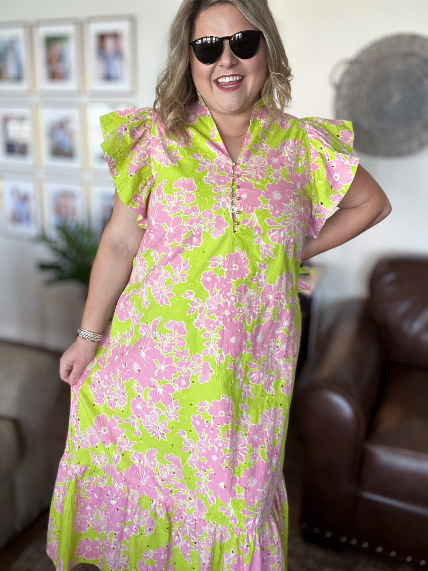 Easter Morning Curvy Green Floral Midi Dress