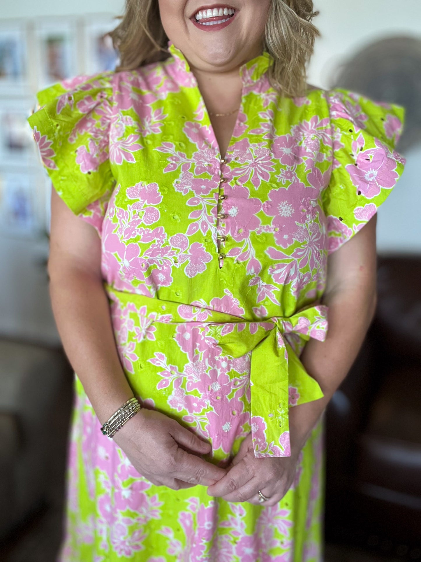 Easter Morning Curvy Green Floral Midi Dress