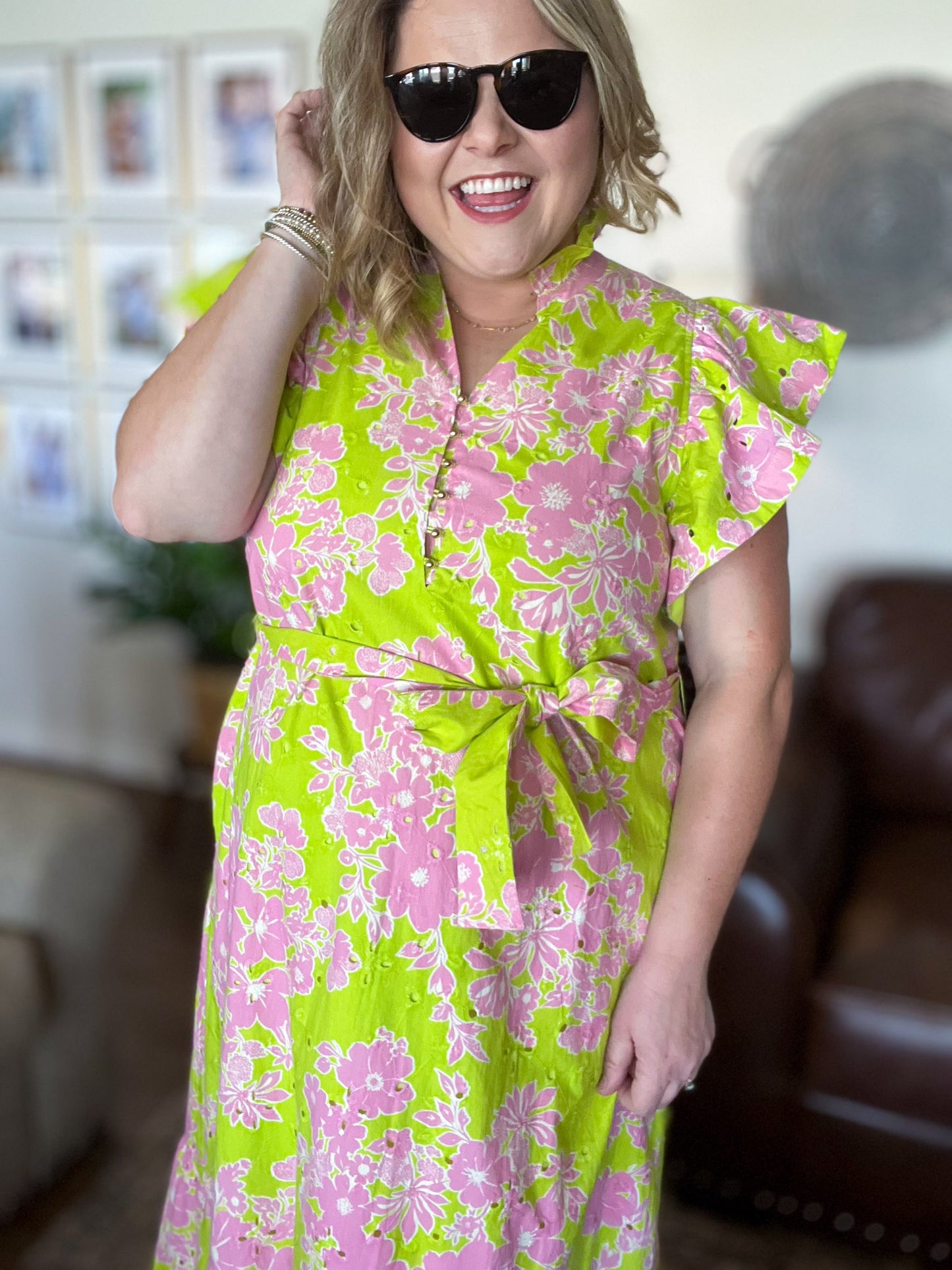 Easter Morning Curvy Green Floral Midi Dress