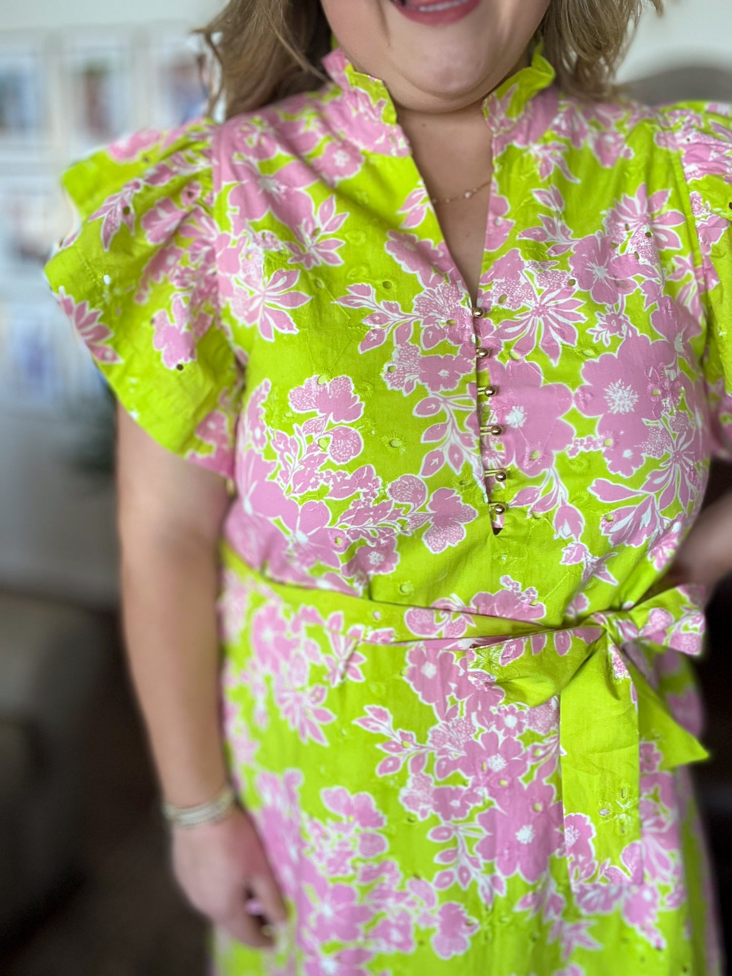 Easter Morning Curvy Green Floral Midi Dress