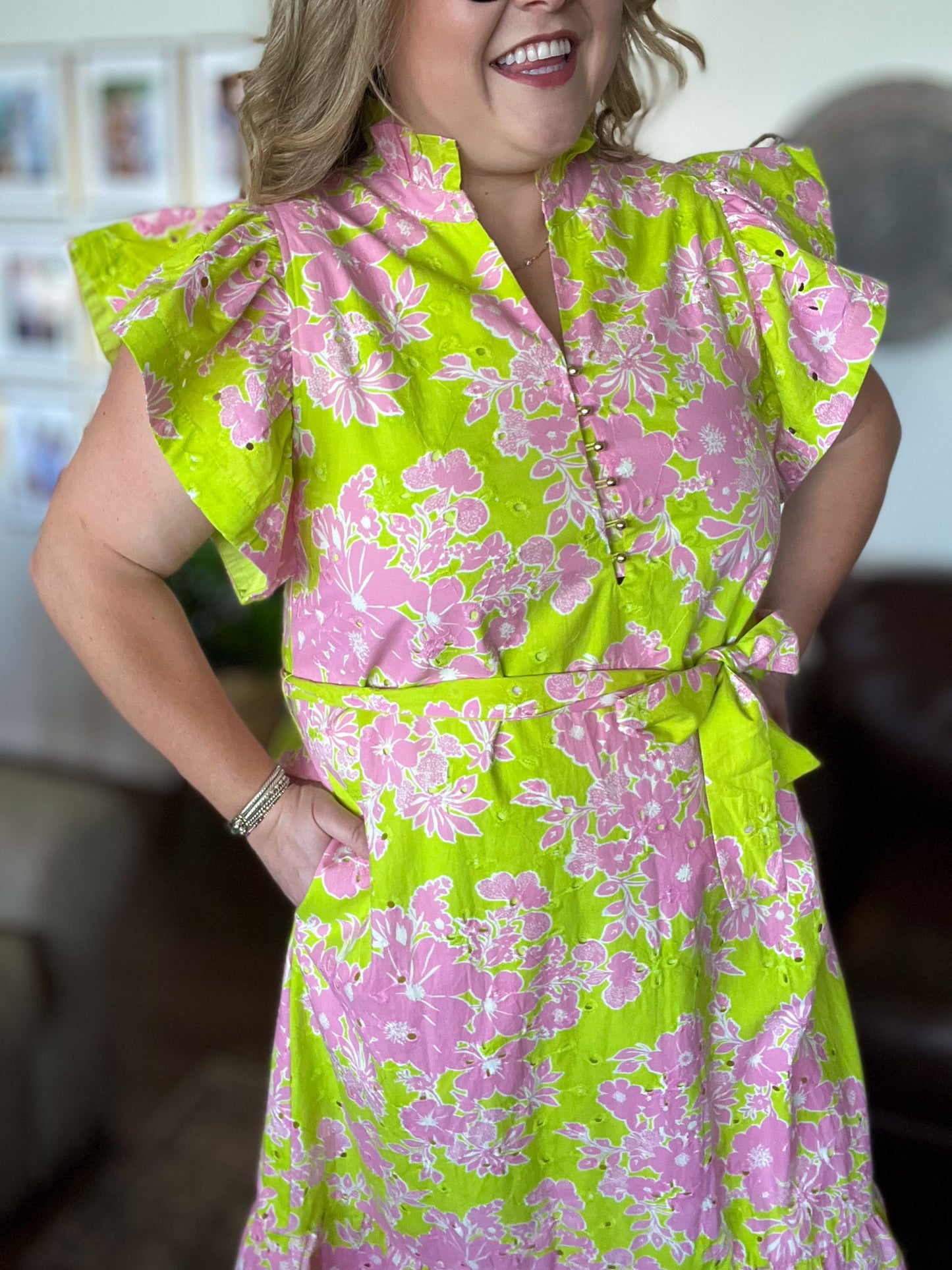 Easter Morning Curvy Green Floral Midi Dress
