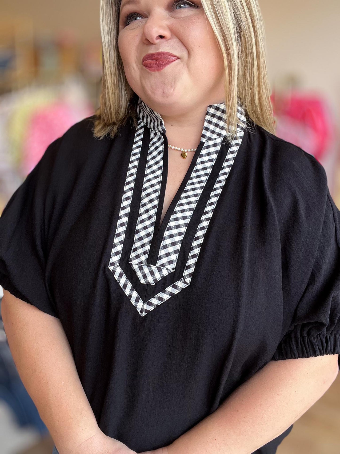Easy Does It Top Black Gingham Dolman Top