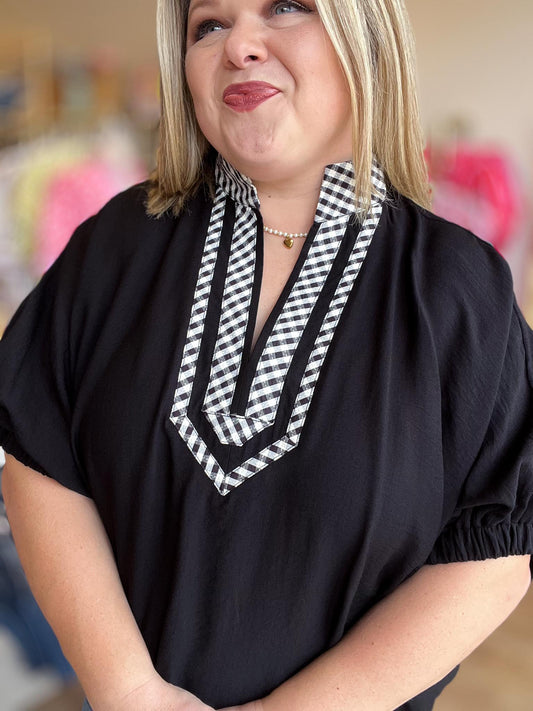 Easy Does It Top Black Gingham Dolman Top