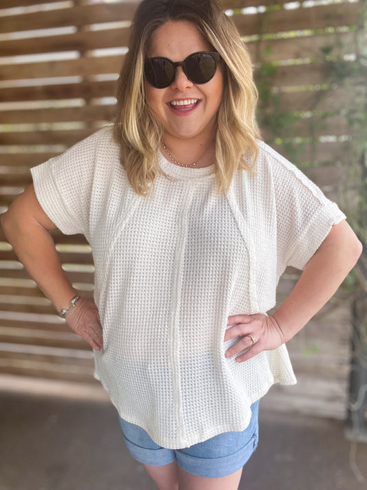 "Easy & Breezy" Curvy Waffle Knit Top