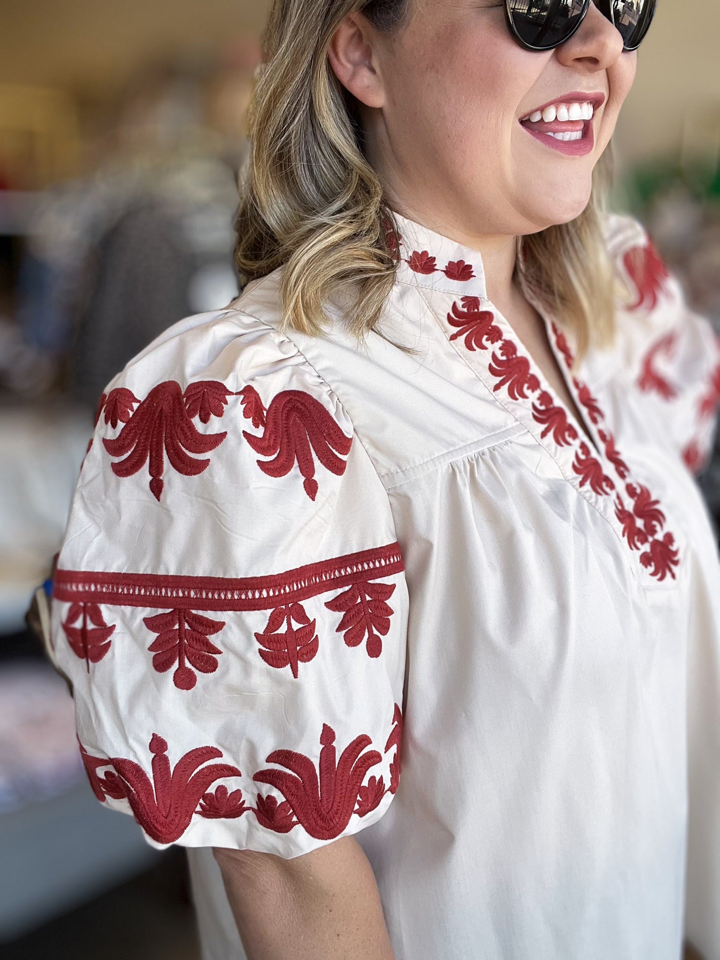 Eccentric Embroidery Curvy Ecru Top