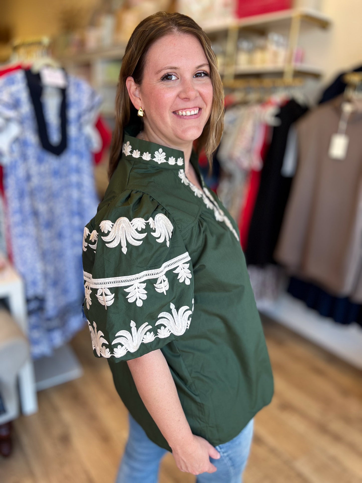 Eccentric Embroidery Curvy Olive Green Top