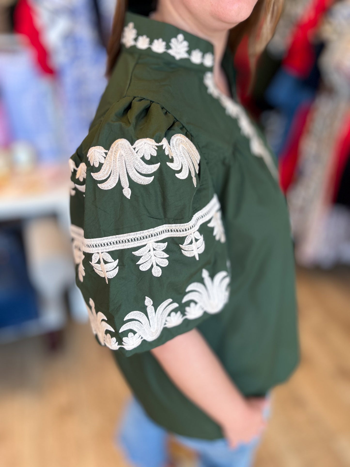 Eccentric Embroidery Curvy Olive Green Top