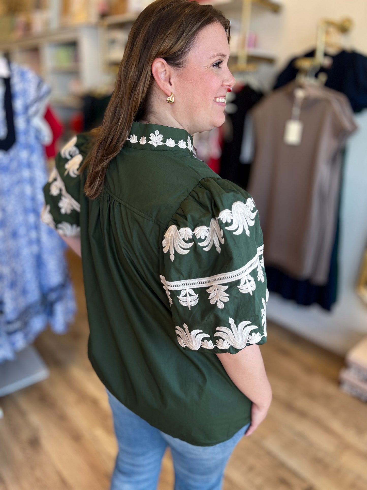 Eccentric Embroidery Curvy Olive Green Top