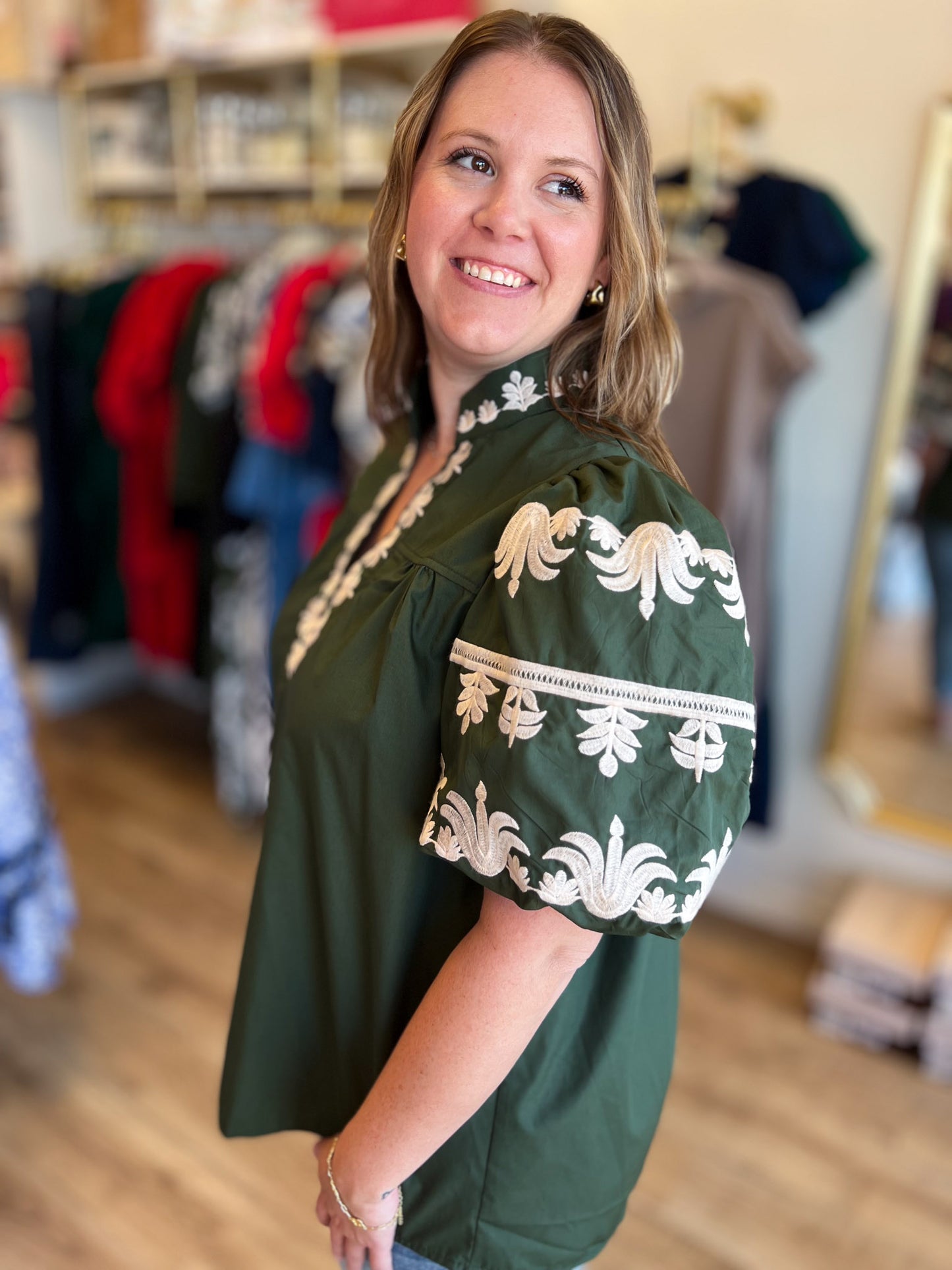 Eccentric Embroidery Curvy Olive Green Top
