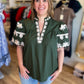 Eccentric Embroidery Curvy Olive Green Top