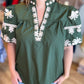 Eccentric Embroidery Curvy Olive Green Top