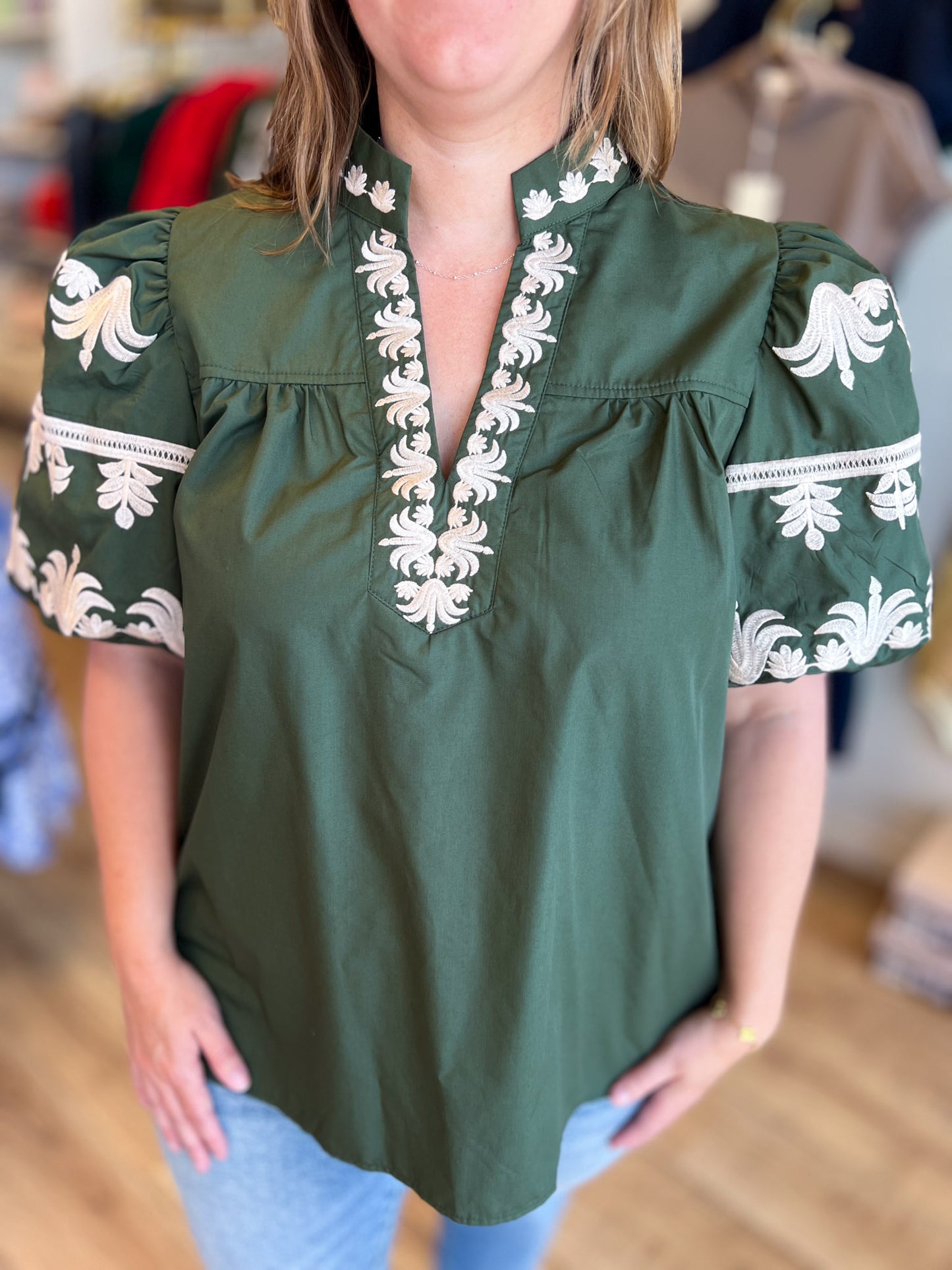 Eccentric Embroidery Curvy Olive Green Top