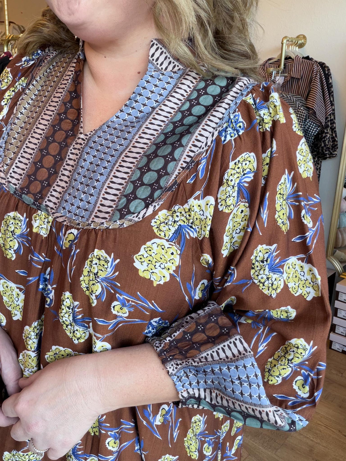 Eclectic Autumn Curvy Sepia Mini Dress