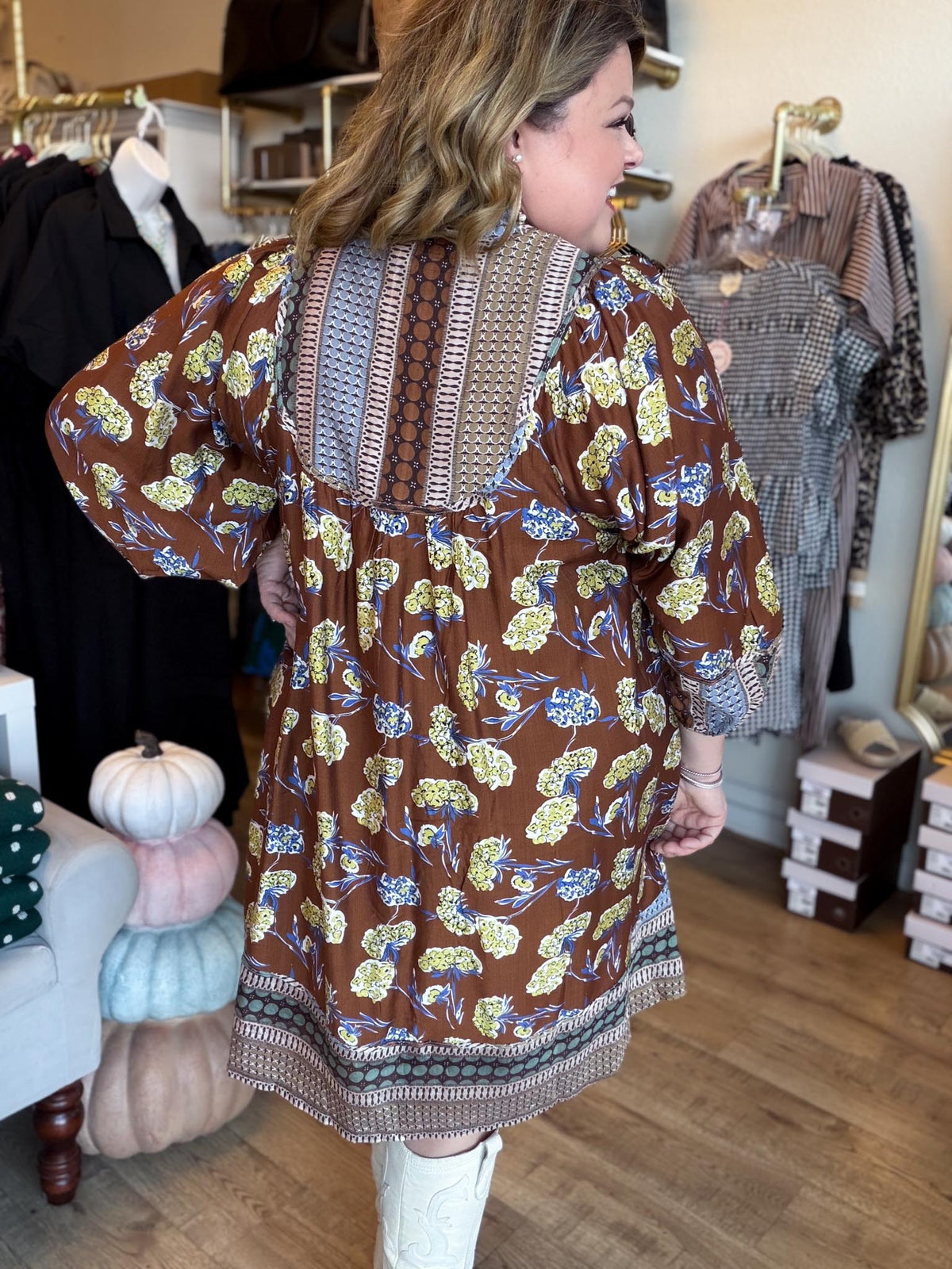 Eclectic Autumn Curvy Sepia Mini Dress