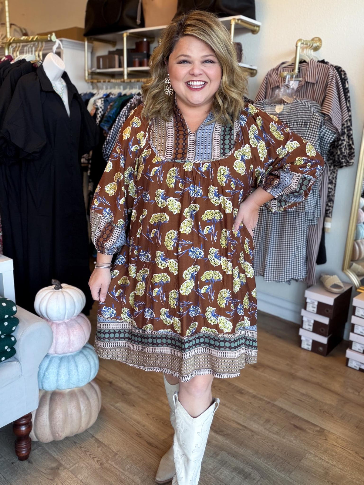 Eclectic Autumn Curvy Sepia Mini Dress