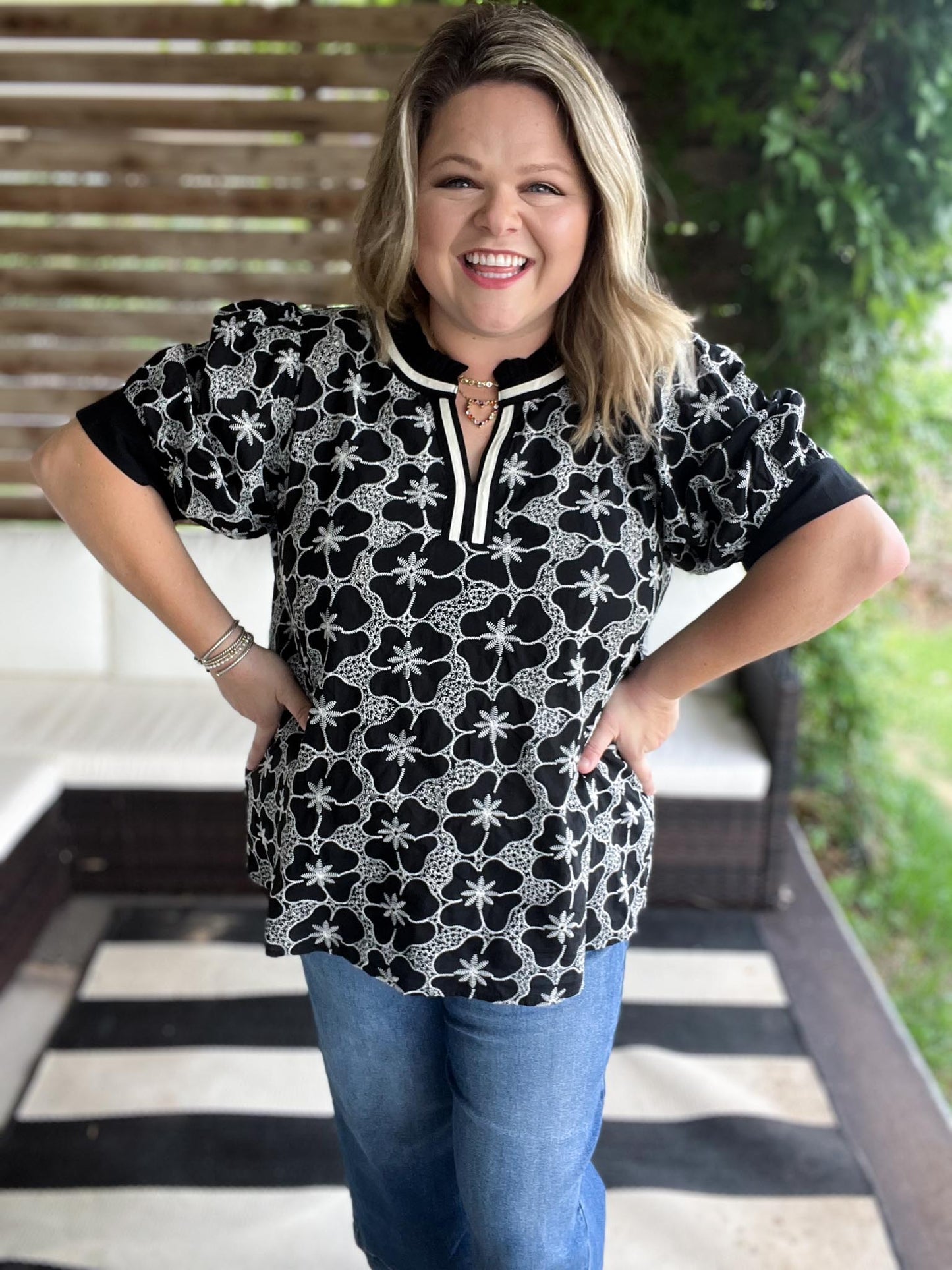 Edge of Elegance Plus-Size Embroidered Floral Top