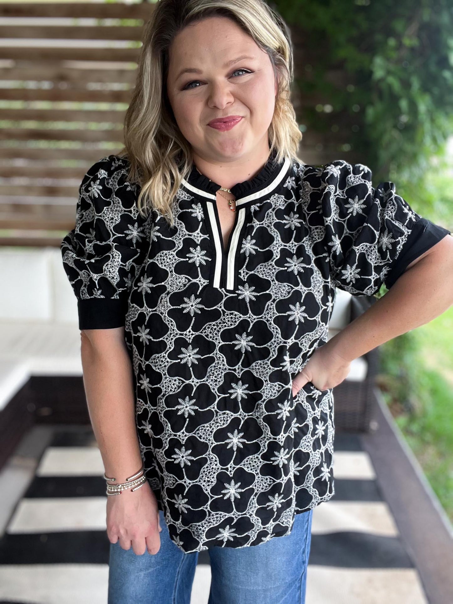Edge of Elegance Plus-Size Embroidered Floral Top