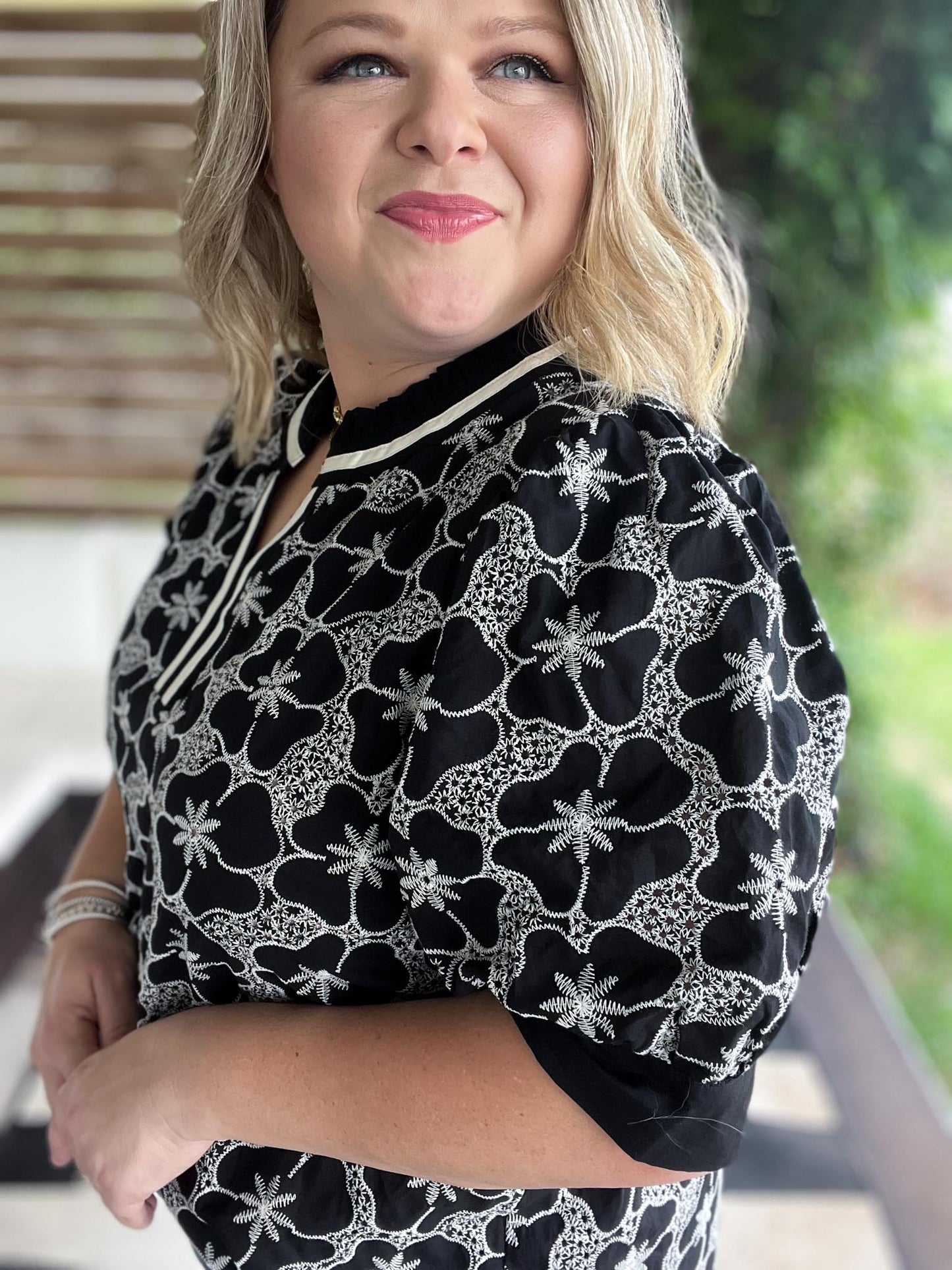 Edge of Elegance Plus-Size Embroidered Floral Top