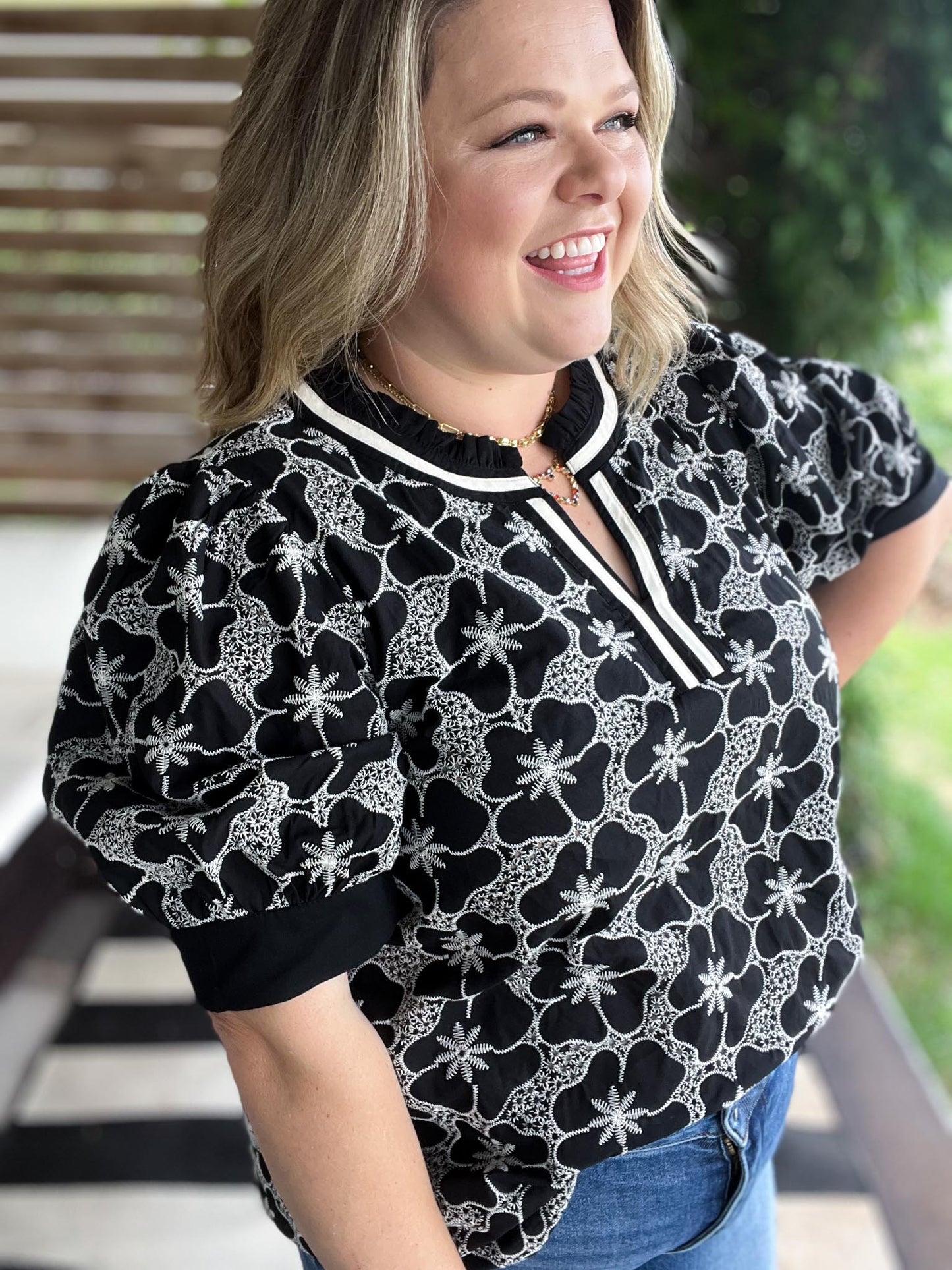 Edge of Elegance Plus-Size Embroidered Floral Top