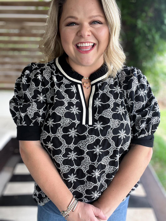 Edge of Elegance Plus-Size Embroidered Floral Top