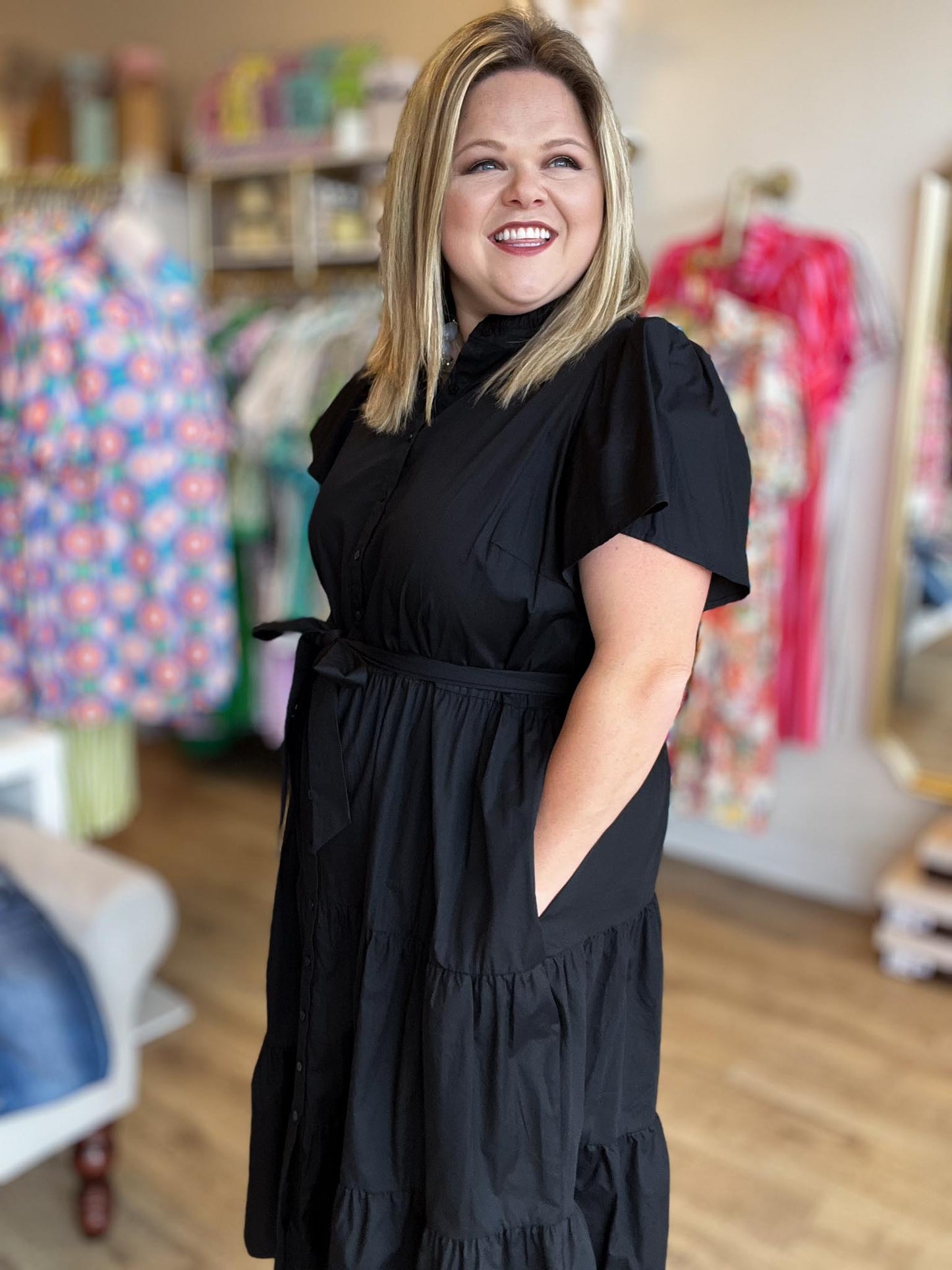 Effortlessly Invited Plus-Size Black Midi Dress