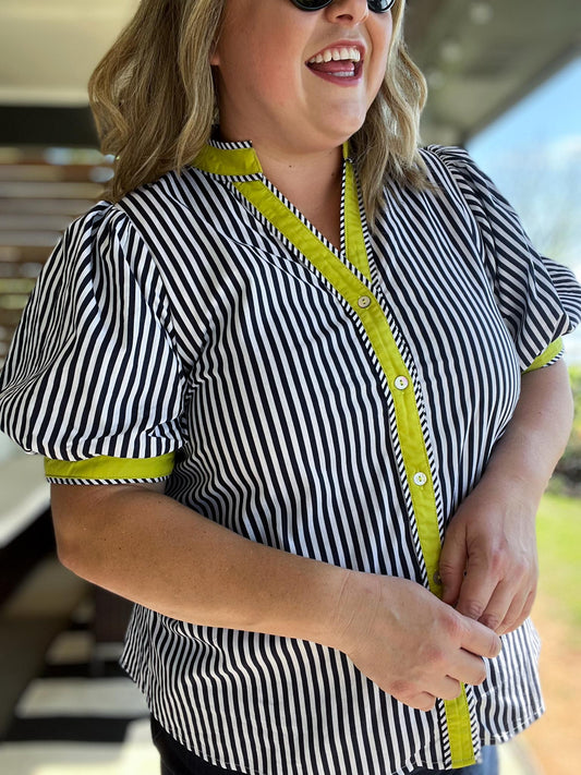 Electric Edge Curvy Navy Stripe Top