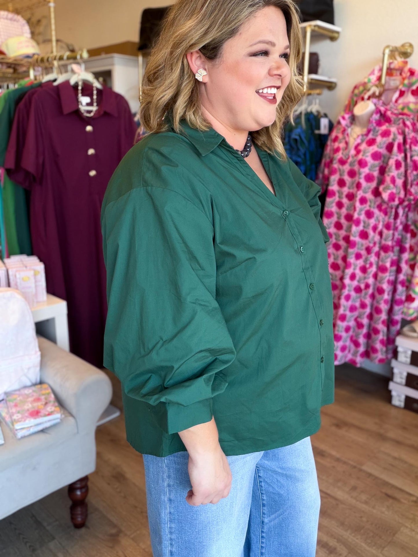 Emerald Heirloom Plus-Size Button Down Top