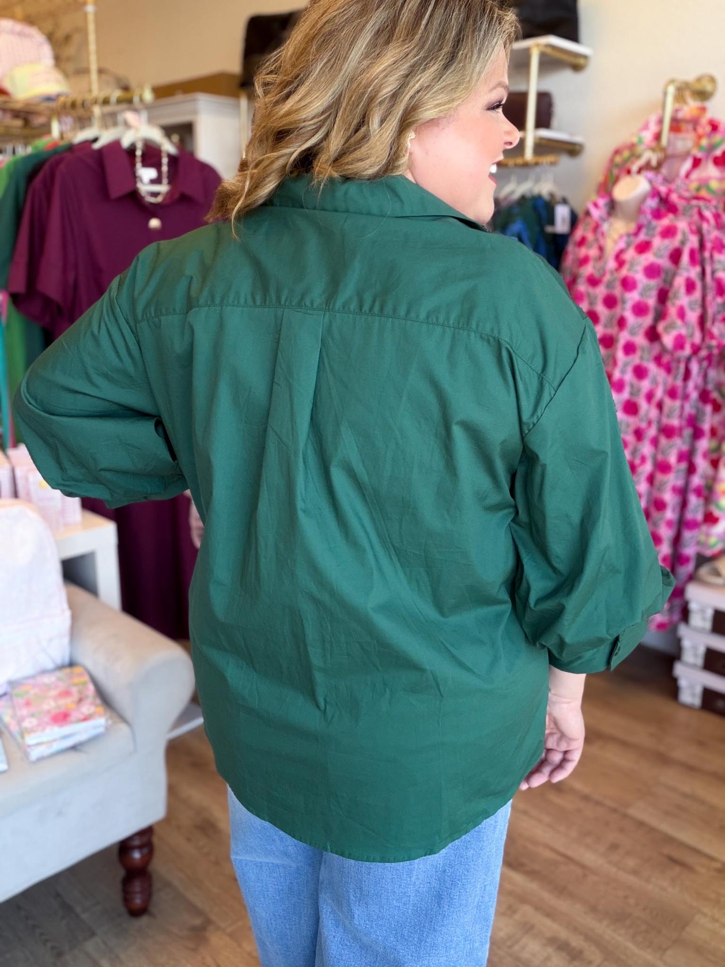 Emerald Heirloom Plus-Size Button Down Top