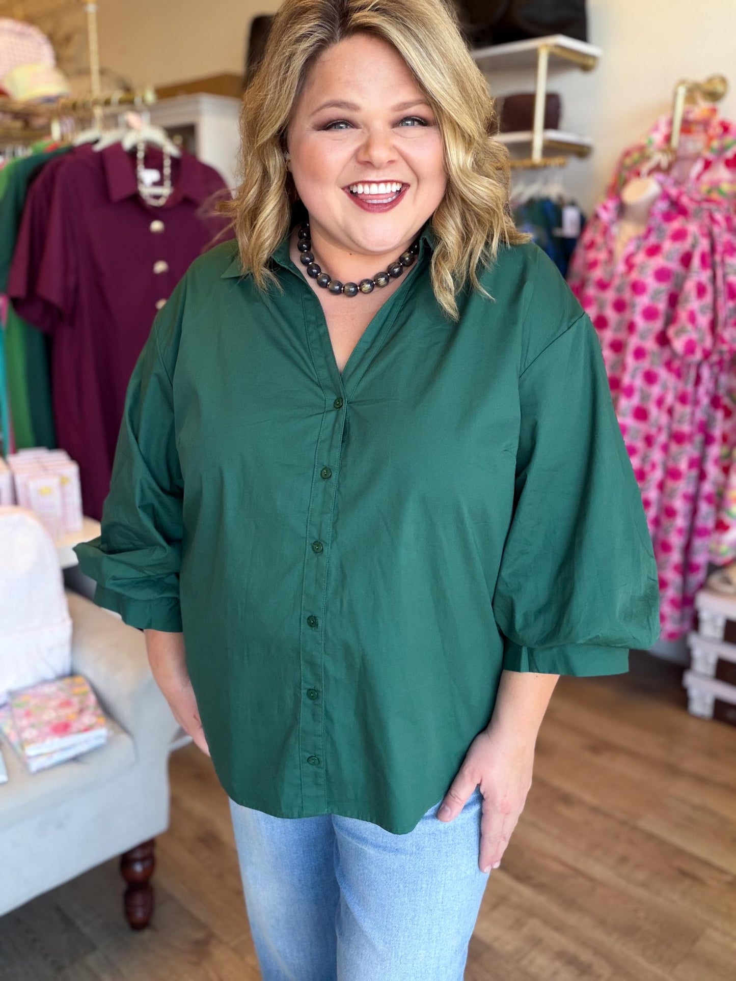 Emerald Heirloom Plus-Size Button Down Top